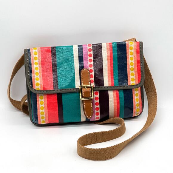 FOSSIL Coated Canvas Striped Crossbody Bag Womens Small Travel Everyday - Picture 1 of 10